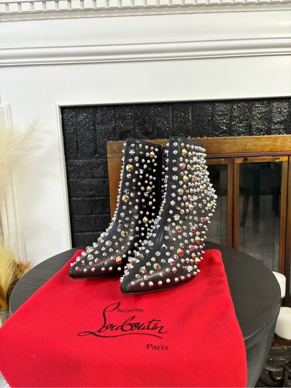 Christian Louboutin So KateBlack Leather Spike & Stud Ankle Boots with Red Soles - Picture 2 of 7